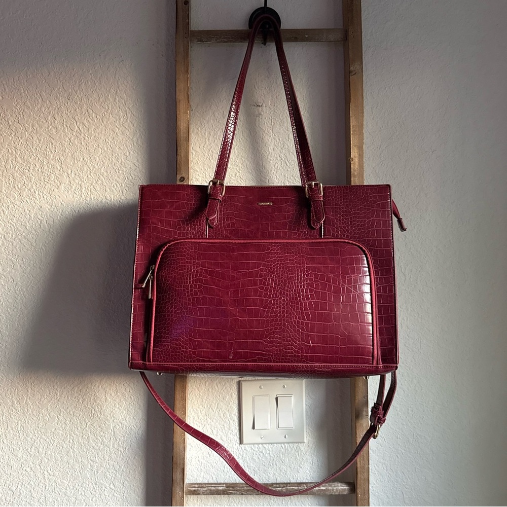 LOVEVOOK Burgundy Croc Laptop PU Bag
